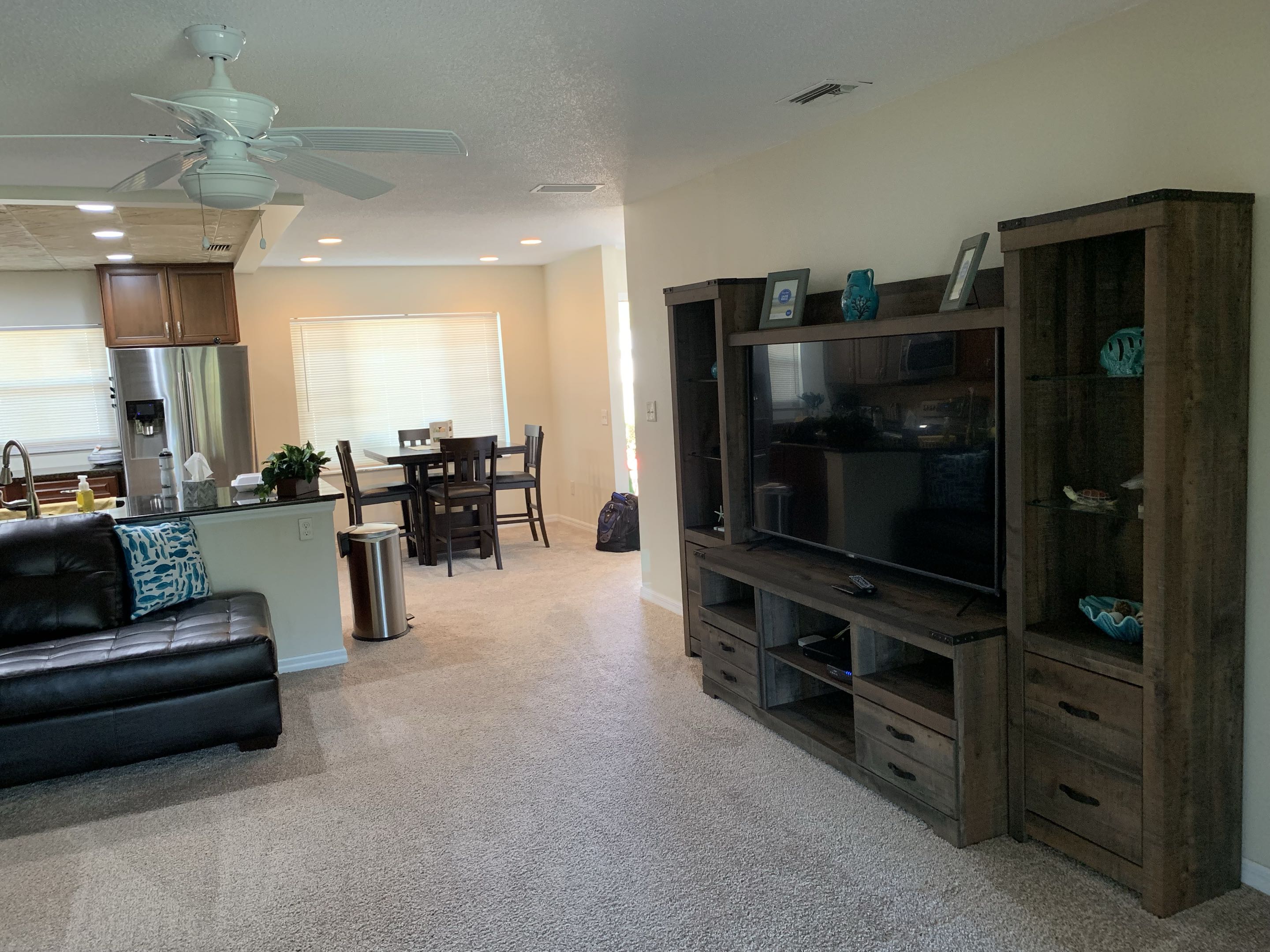 Open living room and kitchen at Dixie Shores